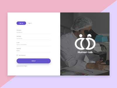 Human Lab Sign up page Design behance dailyui illustration landingpage t shirt design typography ui uiux user interface vector