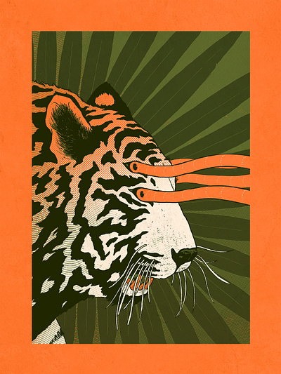 Tiger animal cat green illustration jungle orange poster texture tiger