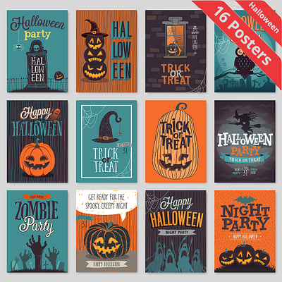 16 Halloween vector Poster designs 31 background banner bat black card cartoon celebration character cheerful children costume cute decoration devil dracula flyer friends fun ghost