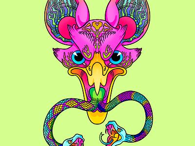 02 self portrait 90s animal bat eagle illustration lisa frank lisa freak neon procreate snake weird