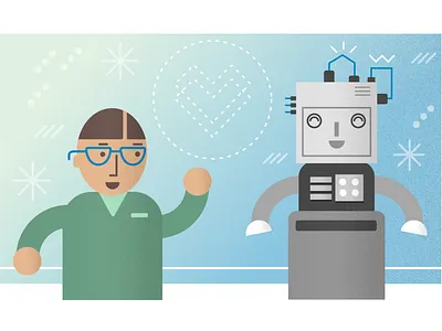 Article illo: Designer’s Guide to AI-Driven UX Heuristics ai illustration robots vector