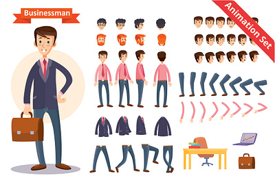 Businessman Vector Animation Set animation arm body business cartoon character creation design emotion face flat head illustration isolated male man people person set vector