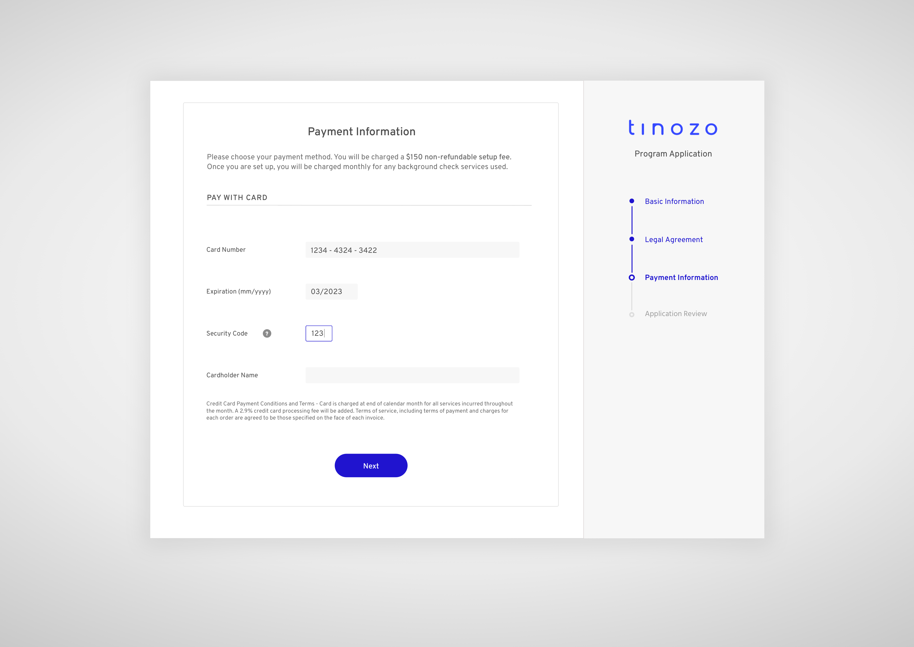 Example of Payment Form with Vertical Progress Bar