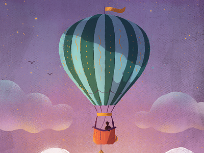 Hot Air Balloon clouds concept editorial flag hot air balloon illustration purple sky sunset travel