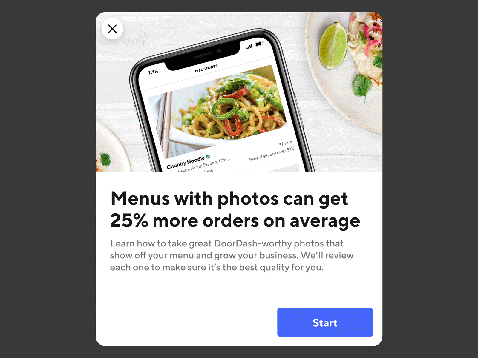 Merchant Design | Photo Upload Guidelines announcement doordash feature guidelines merchant modal photography restaurant