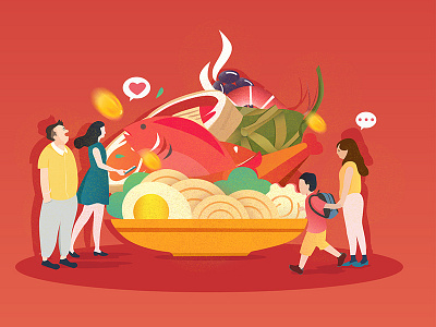 Dinner Together design dinner family food illustration man women