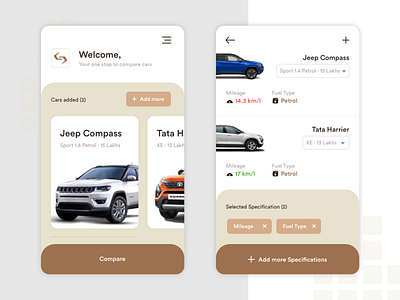 Car Comparison App UI Design car clean comparison design devbez modern typography ui ux