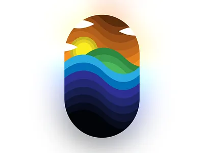 Wave world blue circle curves design island ocean orange pill sun sunset vector waves wavey