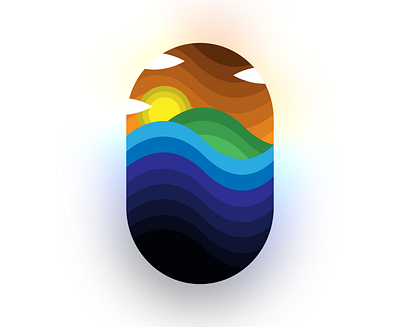 Wave world blue circle curves design island ocean orange pill sun sunset vector waves wavey