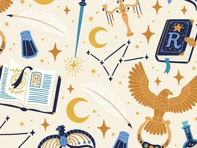 Ravenclaw Inspired Pattern books constellations harry potter hogwarts illustration magical moon pattern ravenclaw stars witch wizard