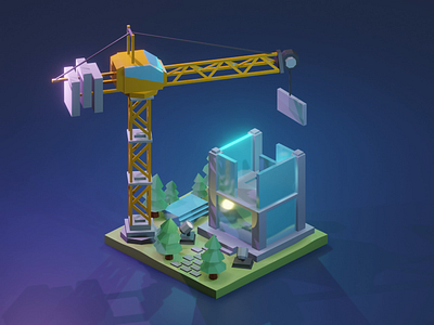 Animated Construction Crane 3d 3d art animated blender blender3d building construction crane diorama isometric isometric design isometric illustration low poly lowpoly