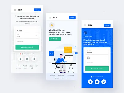 Car insurance website responsive screen car app car insurance illustration landing page mobile mobile responsive quote