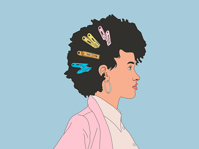 Clothes Pegs on Hair clothes pegs clothes pegs flat design girl illustration hair hairstyle illustration illustration agency illustration art illustration challenge illustration digital illustrations illustrator minimalism illustration minimalist woman face woman illustration