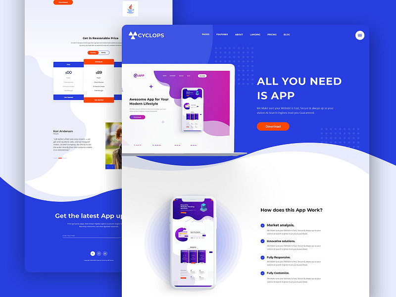 cyclops - an app landing page. bdthemes design elementor flat design hand crafted landing page template modern design ui ux ui ux design ui design wordpress