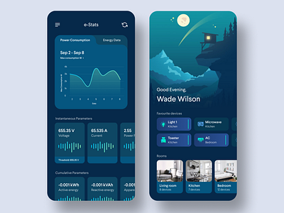 Smart Home App analytics analytics chart analytics dashboard app app design app ui chart dark mode dark ui dashboad home automation illustration ios smart home smarthome statistics stats sync ui ui design