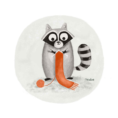 Racoon knitwear autumn caracter design cute animal fall funny grey illustration illustrator knitting knitwear orange racoon scarf warm winter