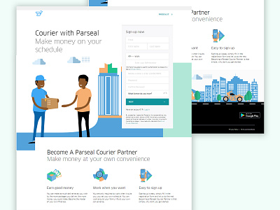 Parseal Courier page animation design flat illustration ui user inteface ux web