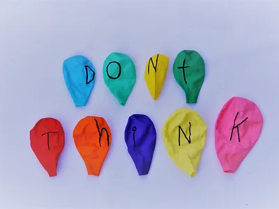 Don't Think art balloon balloons colour colourful deflated design dont illustration photography rainbow recycle think typogaphy