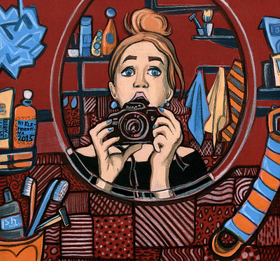 Selfie in the bathroom acrylic painting art artwork design illustration selfie traditional art