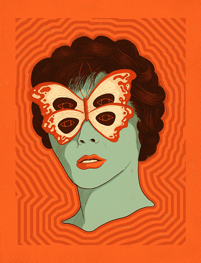 ButterflyFace butterfly drawing face four eyes halftones illustration mask portrait poster psychedelic texture woman