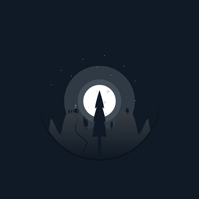 Moon night 2d character dark design illustration illustrator moon night tree vector vectorart