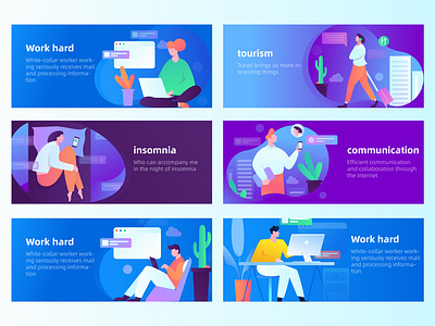 Work travel series app branding color design flat illustration logo mobile vector web
