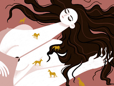 Slumber digital illustration girl horse illustration iris van den akker pink procreate sleeping slumber