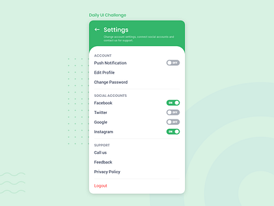 Daily UI Challenge - Setting screen account settings app design creative daily ui daily ui challenge idea inspiration mobile app design setting screen settings page social media setting trending ui design