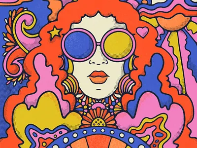 flashback 70s bold colors colorful flat illustration floral art pattern procreate retro vintage illustration