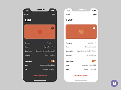 Butterfly iOS App app branding dark dark mode design flat ios iphone x light mode materik typography ui ux