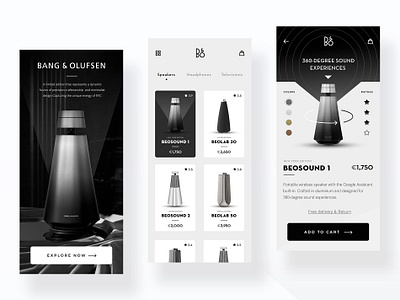 Speaker Store App add to cart app design clean dark ecommerce ecommerce app fashion fashion app futuristic gradients interaction interface minimal products shop speakers store ui ui design ux