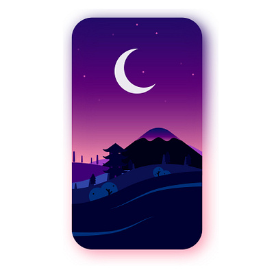 A Starry night architecture blue dark digital art digitalart illustration illustration art japan landmark landscape moon nature night purple purple gradient vector