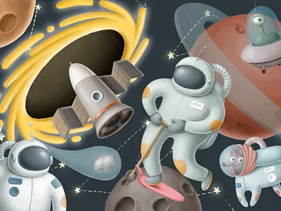 Space collection aliens animals art astronaut cartoon clipart constellations cosmos design dog illustration nasa open space planets spaceship stars ufo