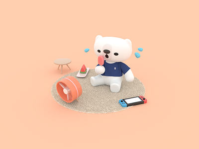 Hot Summer 3d 3d modeling bear c4d character character design cinema 4d hot summer switch watermelon