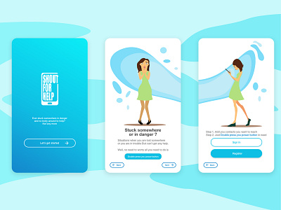 Shout For Help - app app app design app ui design flat illustration illustrator intro screen logo onboarding screen splashscreen typography ui uiux ux vector