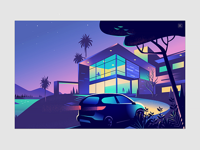 Driveway colourful driveway dynamic exploration gradient health hero home illustration lifestyle lights mood texture twilight vector web