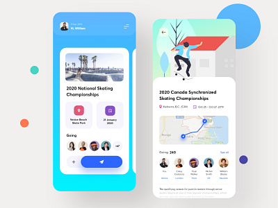 Event iOS App Concept 2020 app ui design blue colorful event gradient illustration ios minimal mobile design mockup presentation purple skate trendy typography uidesign vector