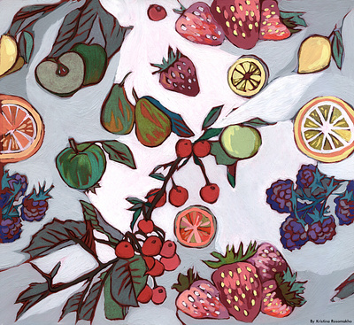 Fruits and berries. acrylic painting art artwork berries design flowers fruit illustration pattern pattern art pattern design traditional art