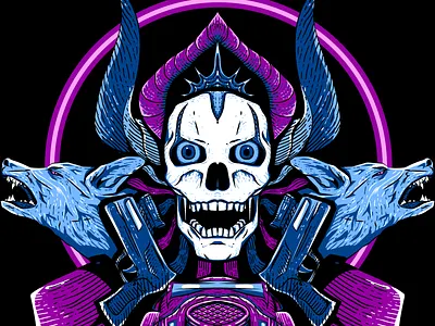 Noir Illustration abstract animal art artist artistic concept cyber cyberpunk design dogs gun punk haunted illustration inking neon noir noire photoshop poster skull bones wolves