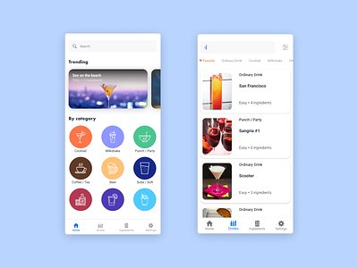 Drink Recipes App beverages cocktails design design app drink ingredients list mobile mobile app mobile ui mobile uiux recipes