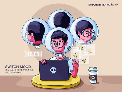 Switch mood brain character chinese family festival illustration office poster vector web