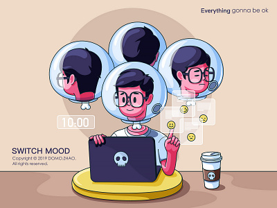 Switch mood brain character chinese family festival illustration office poster vector web