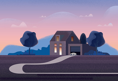 A house in the town app car design hello house illustration load pick ticket tree ui