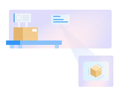 Label scanning box design fulfillment gradients illustration isometric parcel scanning shopping table ux warehouse