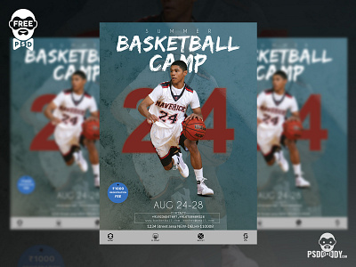 Basketball Camp Flyer Free PSD Template basketball basketball camp basketball camp flyer flyer flyer design free psd sports camp sports camp flyer