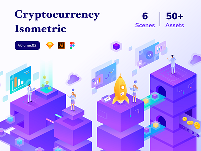 Cryptocurrency Isometric Vol.02 bitcoin character chart cloud cryptocurrency design gradient illustration isometric isometric design launch money ui kit web