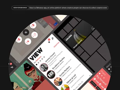 View for Behance behance dark dark theme flat design ios live tile lockscreen mobile mobile app modern motion real project share menu ui windows windows 10