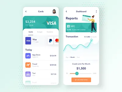 Banking Mobile App analitycs app banking banking app cards clean dashboard finance app illustration minimal mobile mobile app transactions ui