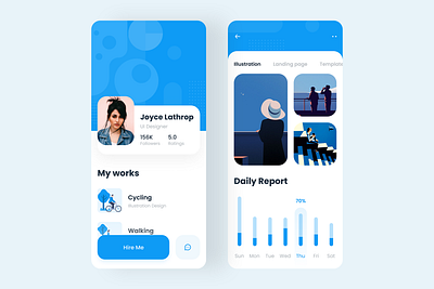 Profile App Design 2019 trend adobe xd android app app app design application blue clean color illustration interface ios minimal mobile app pattern profile report typogaphy ui uiux