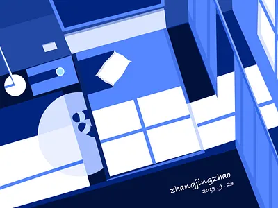 Night bedroom design illustration